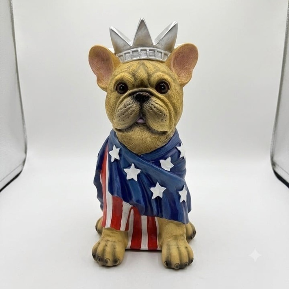 Patriotic French Bulldog Statue of Liberty Figurine Decor